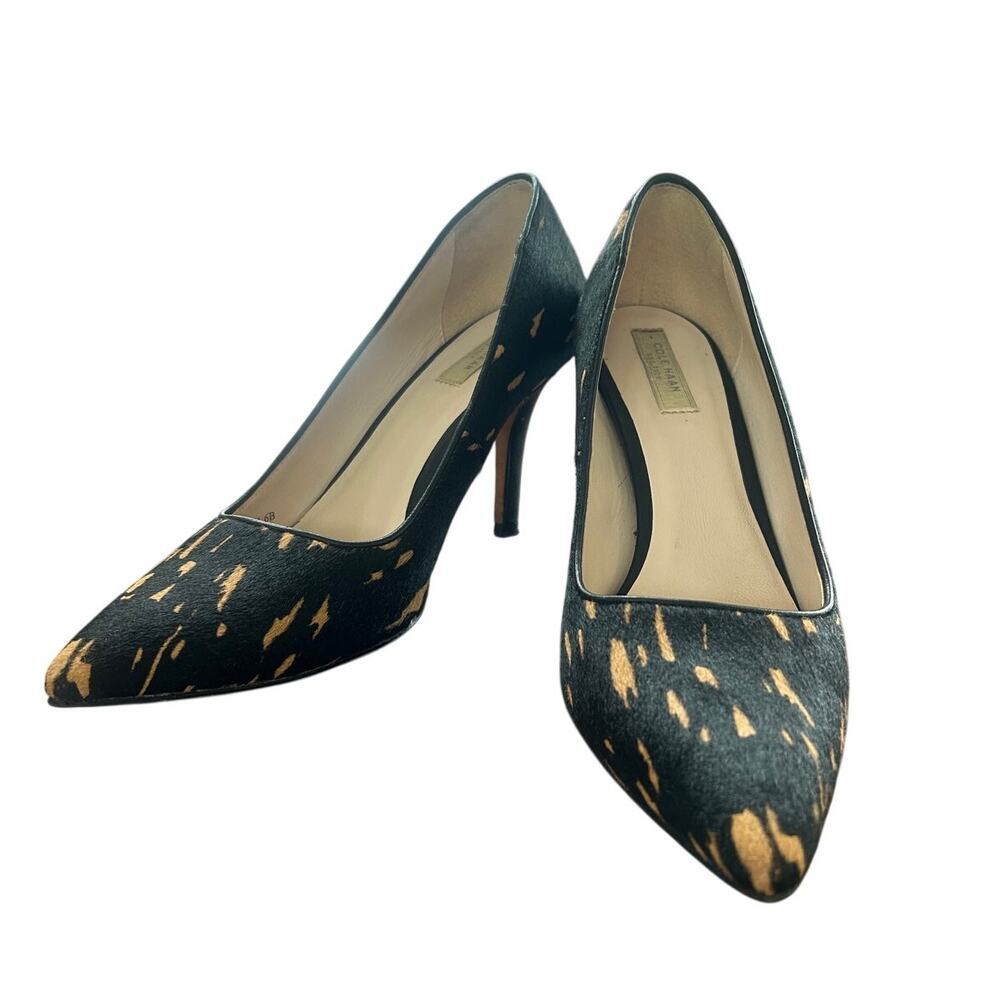 Cole Haan Bradshaw Calf Hair Pointed Toe Pumps Black/Tan 6B - Picture 2 of 8